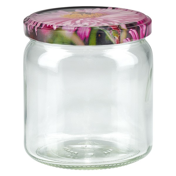 408ml Rundglas + BasicSeal Deckel Blüten-Dekor UNiTWiST