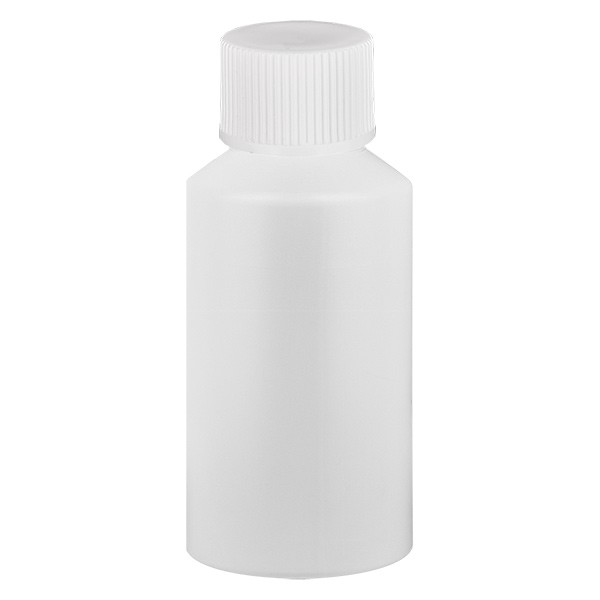 PET Zylinderflasche 50ml weiss, S20x3 mit weissem SV