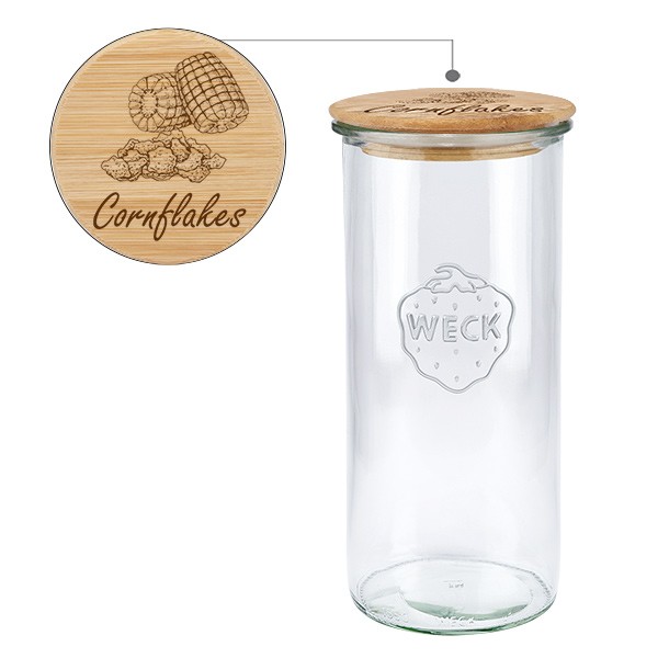 Holzdeckelset &quot;Cornflakes&quot; mit WECK Glas 1550ml