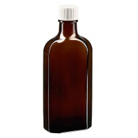 150 ml braune Meplatflasche mit DIN 22 Mündung, inkl. Schraubverschluss weiss mit Giessring 150 ml braune Meplatflasche mit DIN 22 Mündung, inkl. Schraubverschluss weiss mit Giessring