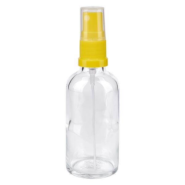 Klarglasflasche 50ml mit Pumpzerstäuber gelb