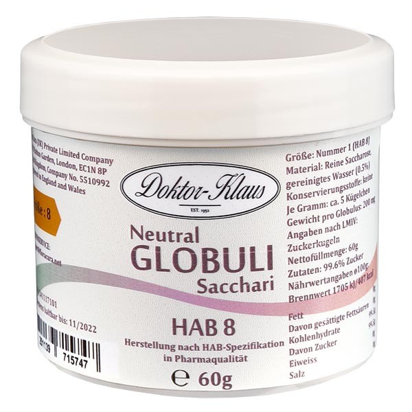 60g Neutral Globuli HAB 8, Doktor-Klaus, 100% reine Saccharose, in Dose mit OV