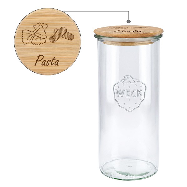 Holzdeckelset &quot;Pasta&quot; mit WECK Sturzglas 1550ml