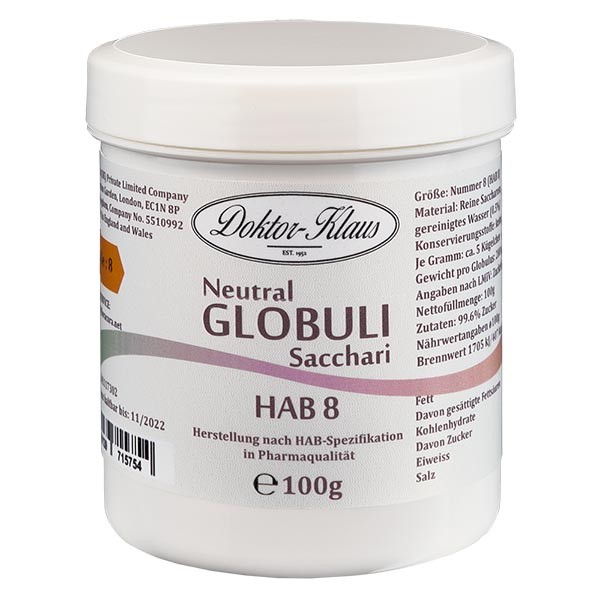 100g Neutral Globuli HAB 8, Doktor-Klaus, 100% reine Saccharose, in Dose mit OV