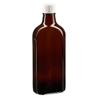 200 ml braune Meplatflasche mit DIN 22 Mündung, inkl. Schraubverschluss weiss mit Giessring 200 ml braune Meplatflasche mit DIN 22 Mündung, inkl. Schraubverschluss weiss mit Giessring