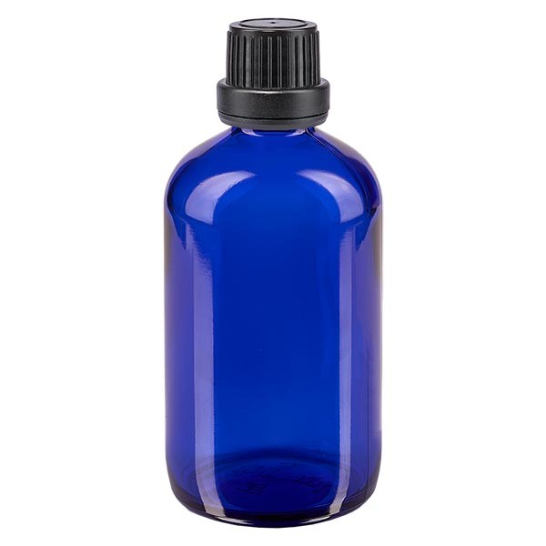 Apothekenfl. blau 100ml Schraubv. schw Dicht OV