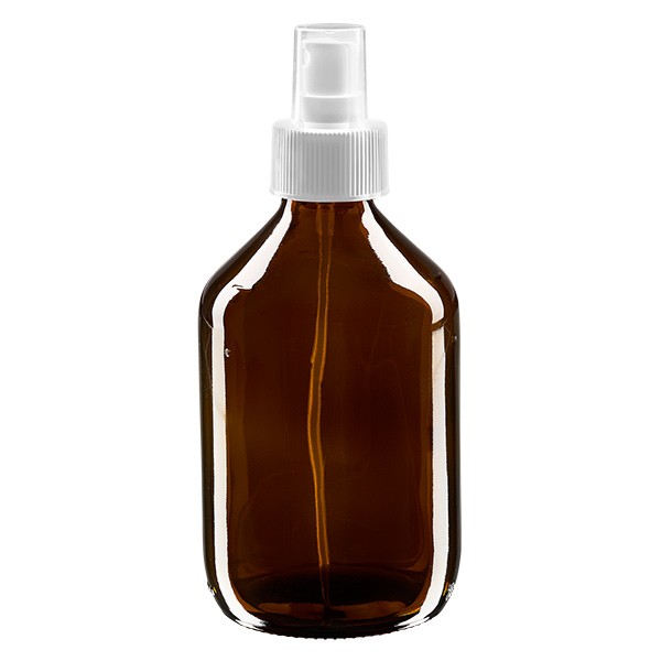 300 ml Euro-Medizinflasche braun mit weissem Zerstäuber inkl. transparenter Kappe