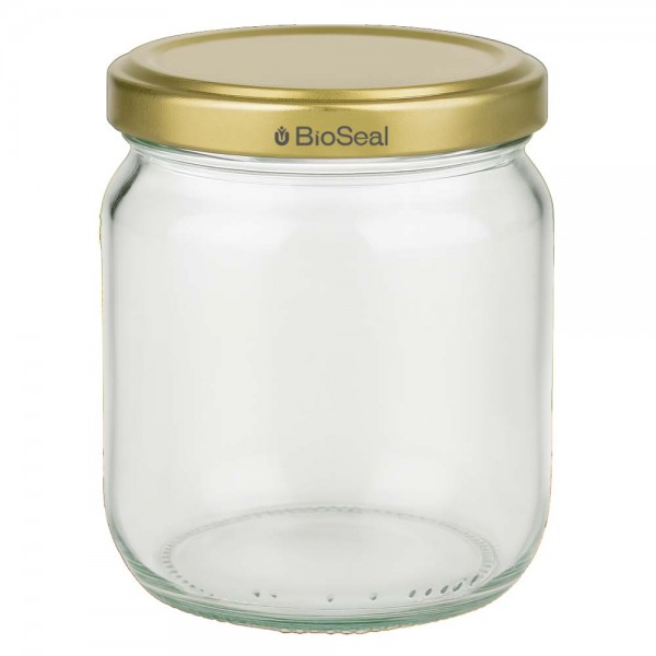 500g Honigglas mit goldenem Deckel BioSeal UNiTWIST