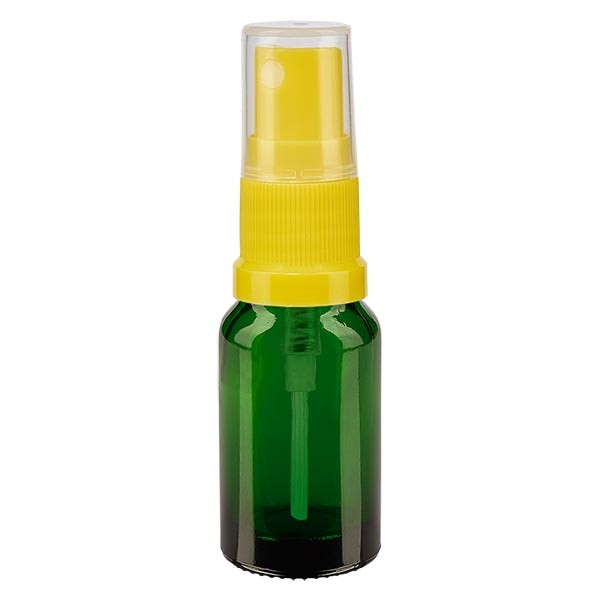 Grünglasflasche 10ml mit Pumpzerstäuber gelb