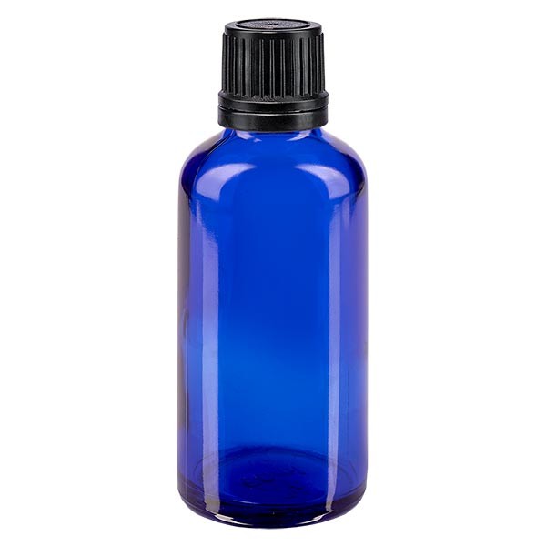 Apothekenfl. blau 50ml Schraubv. schw Giessr. OV