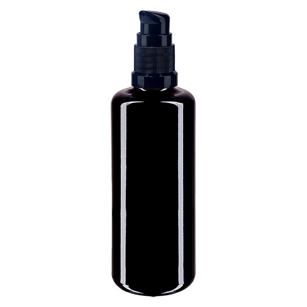 Violettglasflasche 100ml mit Pumpverschluss schwarz