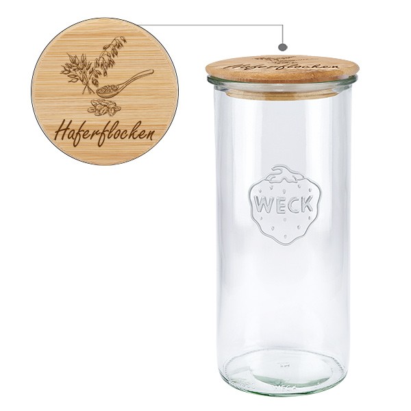 Holzdeckelset &quot;Haferflocken&quot; mit WECK Glas 1550ml