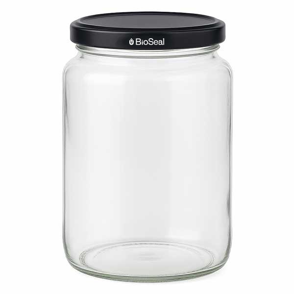 375ml Rundglas mit BioSeal Deckel schwarz UN..