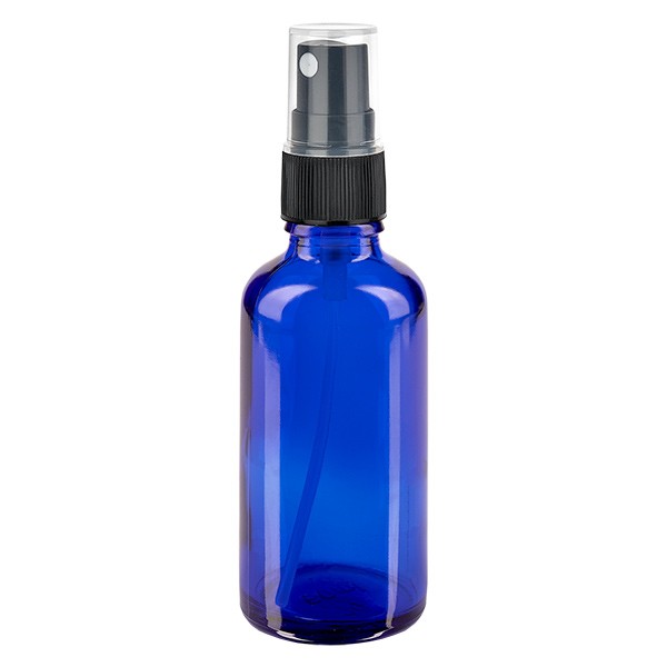 Blauglasflasche 50ml mit Pumpzerstäuber schwarz