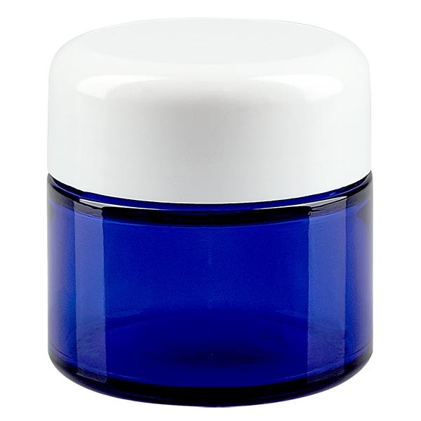 Glastiegel 50ml royalblau, mit weissem Deckel