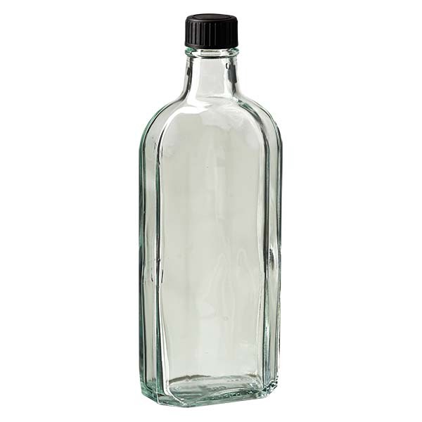 250 ml weiße Meplatflasche mit DIN 22 Mündung, inklusive Schraubverschluss DIN 22 schwarz aus EPE