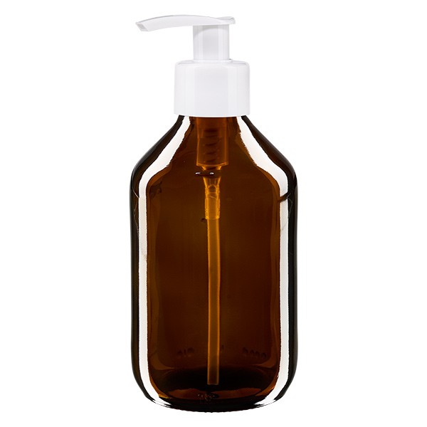 250ml Euro-Medizinflasche braun mit weisser Dispenserpumpe
