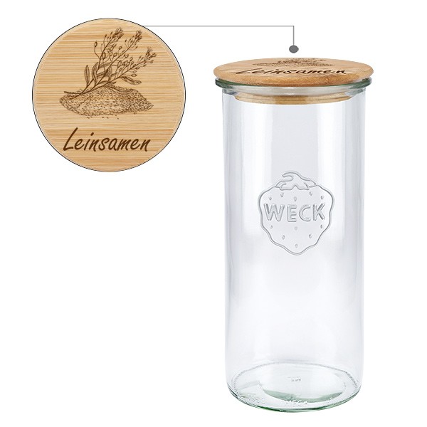 Holzdeckelset &quot;Leinsamen&quot; mit WECK Glas 1550ml