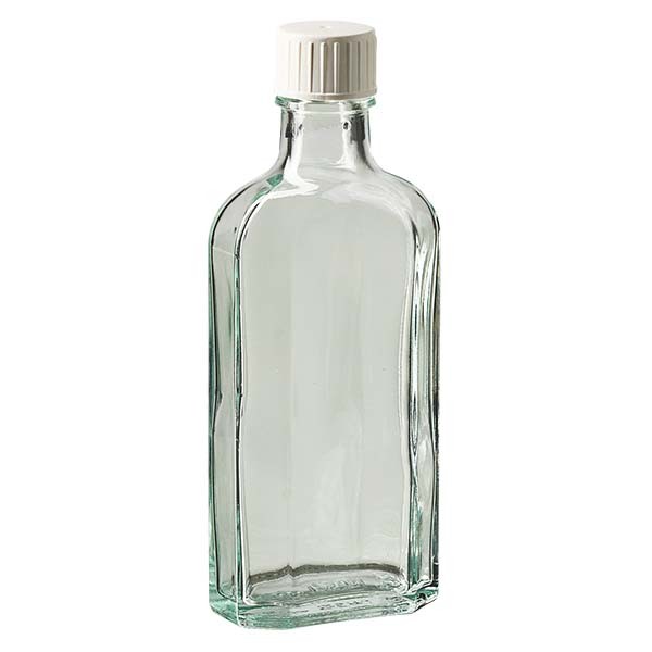 125 ml weiße Meplatflasche mit DIN 22 Mündung, inkl. Schraubverschluss DIN 22 weiss mit Giessring