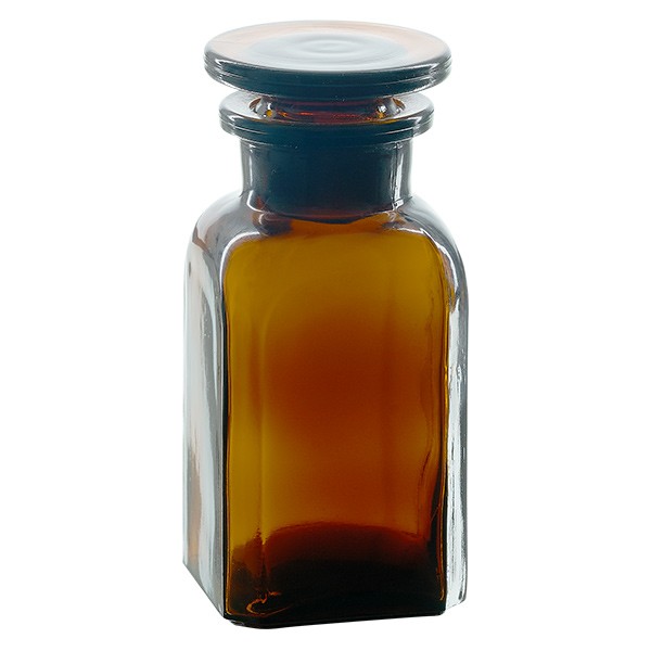 Vierkant-Apothekerflasche 100 ml Weithals Braunglas inkl. Glasstopfen