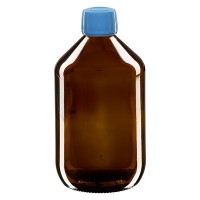 500ml Euro-Medizinflasche braun mit blauem Schraubverschluss OV 500ml Euro-Medizinflasche braun mit blauem Schraubverschluss OV