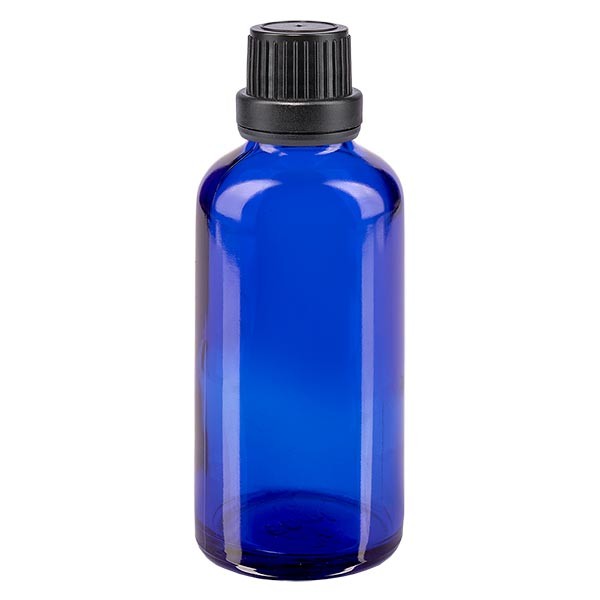 Apothekenfl. blau 50ml Tropfv. Pr. 2mm schwarz OV