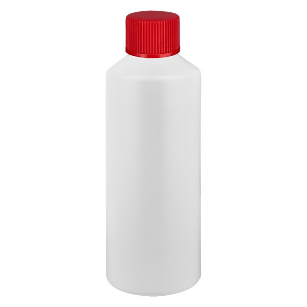 PET Zylinderflasche 100ml weiss, S20x3 mit rotem SV