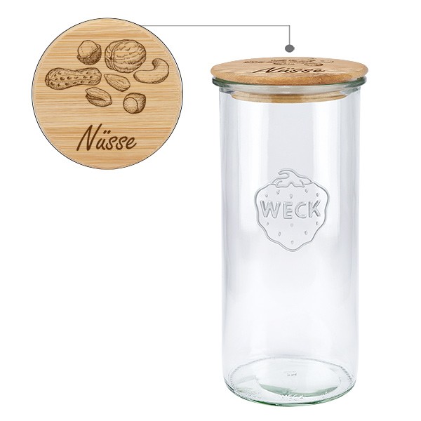 Holzdeckelset &quot;Nüsse&quot; mit WECK Sturzglas 1550ml