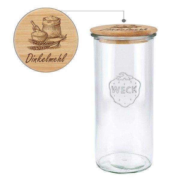 Holzdeckelset &quot;Dinkelmehl&quot; mit WECK Glas 1550ml