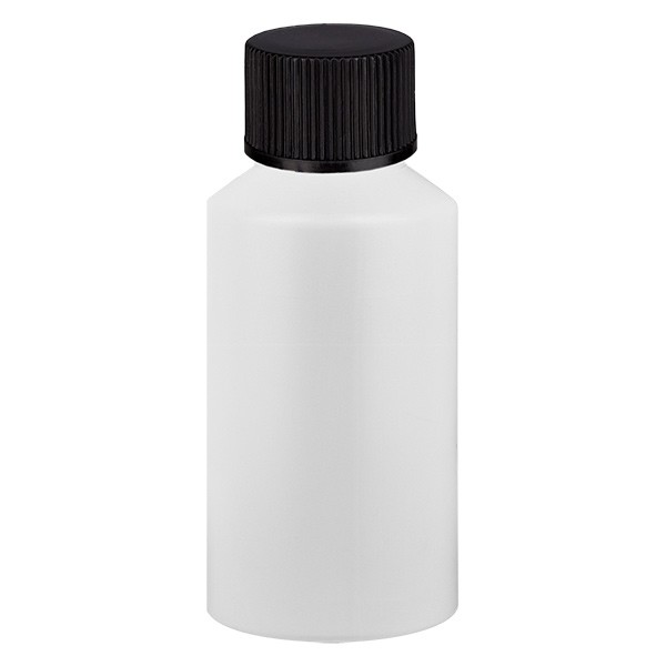 PET Zylinderflasche 50ml weiss, S20x3 mit schwarzem SV