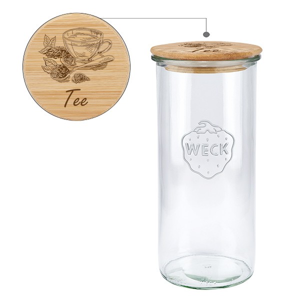 Holzdeckelset &quot;Tee&quot; mit WECK Sturzglas 1550ml