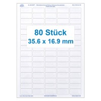 80 Etiketten, weiß, wieder ablösbar 36x17mm 80 Etiketten, weiß, wieder ablösbar 36x17mm