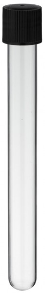 Reagenzglas 160x16mm mit GL18 Gewinde und Schraubkappe aus PE - Schwarz mit Gummidichtung