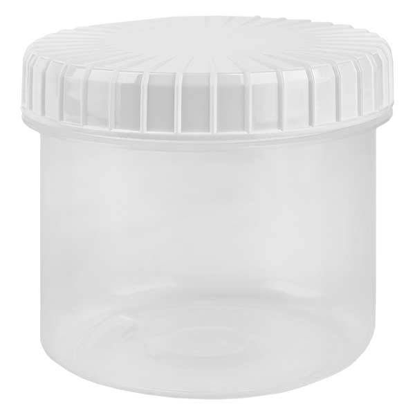 Kunststoffdose 135ml transparent mit gerilltem weissen Schraubdeckel aus PE, Verschlussart Standard