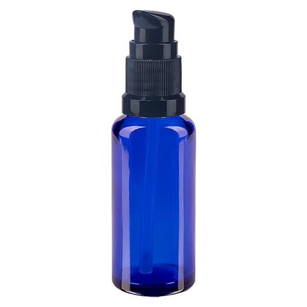 Blauglasflasche 30ml mit Pumpverschluss schwarz