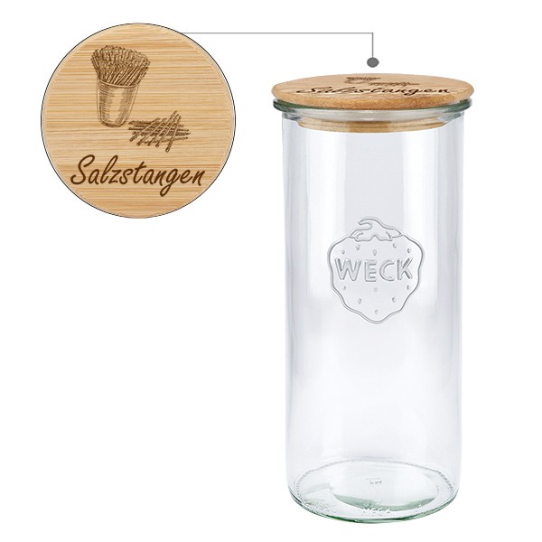 Holzdeckelset &quot;Salzstangen&quot; mit WECK Glas 1550ml