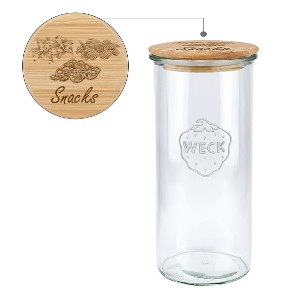 Holzdeckelset &quot;Snacks&quot; mit WECK Sturzglas 1550ml