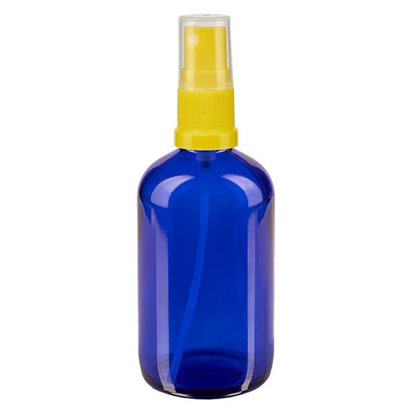 Blauglasflasche 100ml mit Pumpzerstäuber gelb